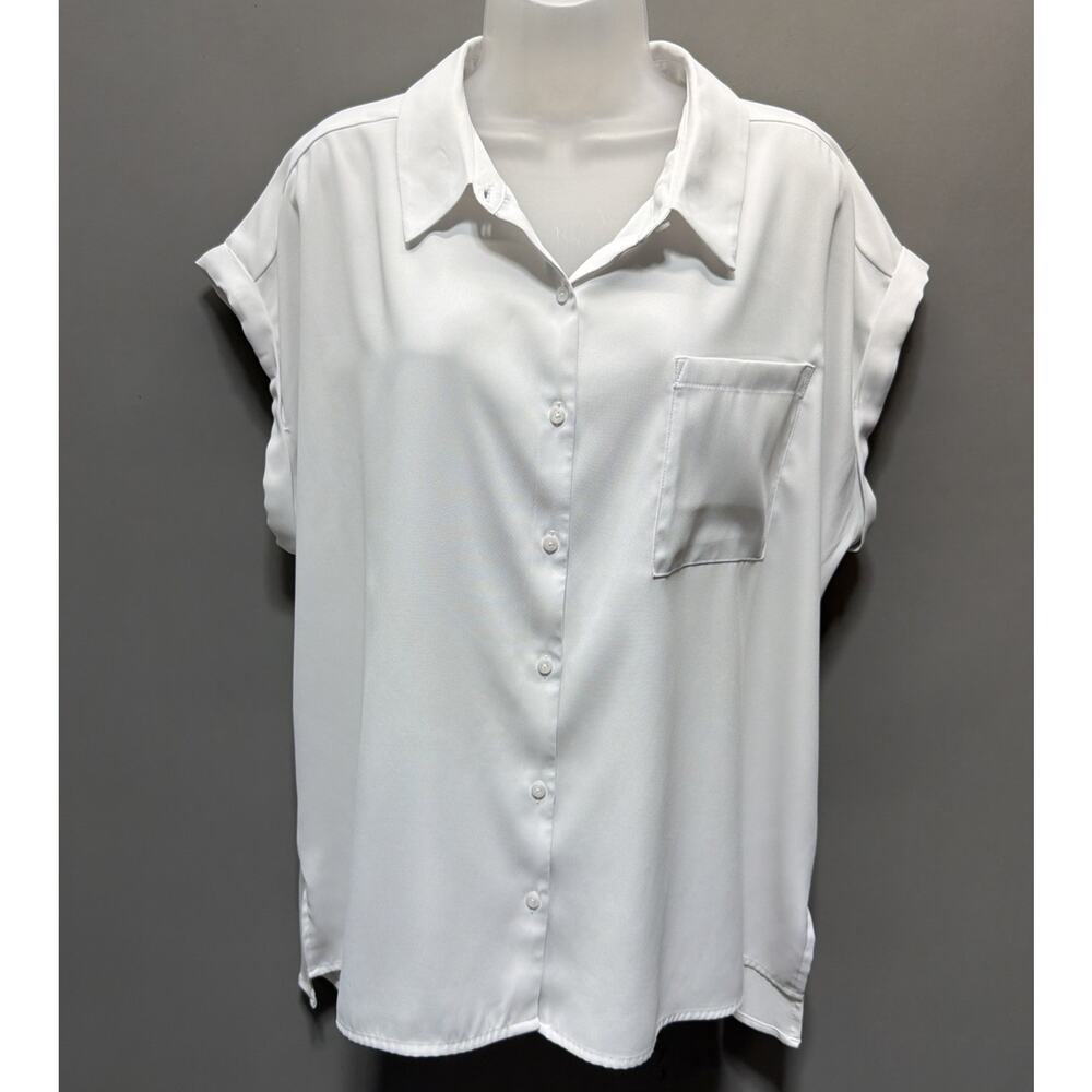 CALVIN KLEIN Georgette Blouse Womens Plus Size 0X Point Sleeve Pullover